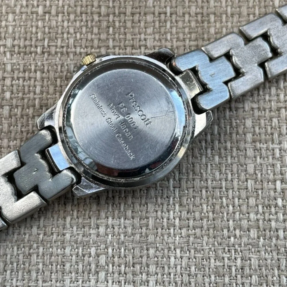 Prescot Ladies Wristwatch Silver/Gold Tone Blue Face Quartz Analog Japan Movt - Picture 8 of 11